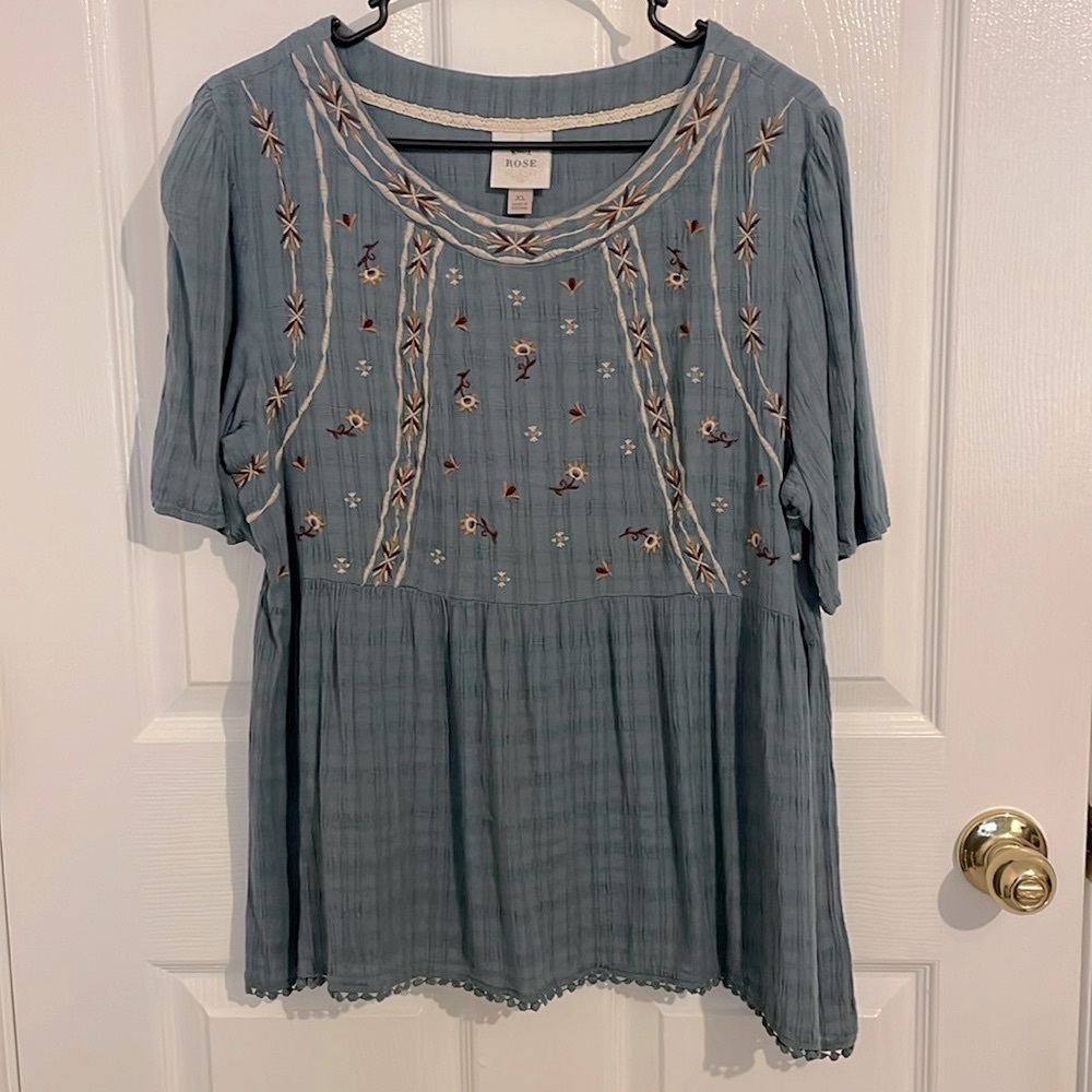 Knox ROSE Boho Flowy Blue Top, Size XL
